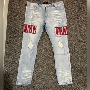 HOMME FEMME LETTERMAN JEANS (RED/BLUE)